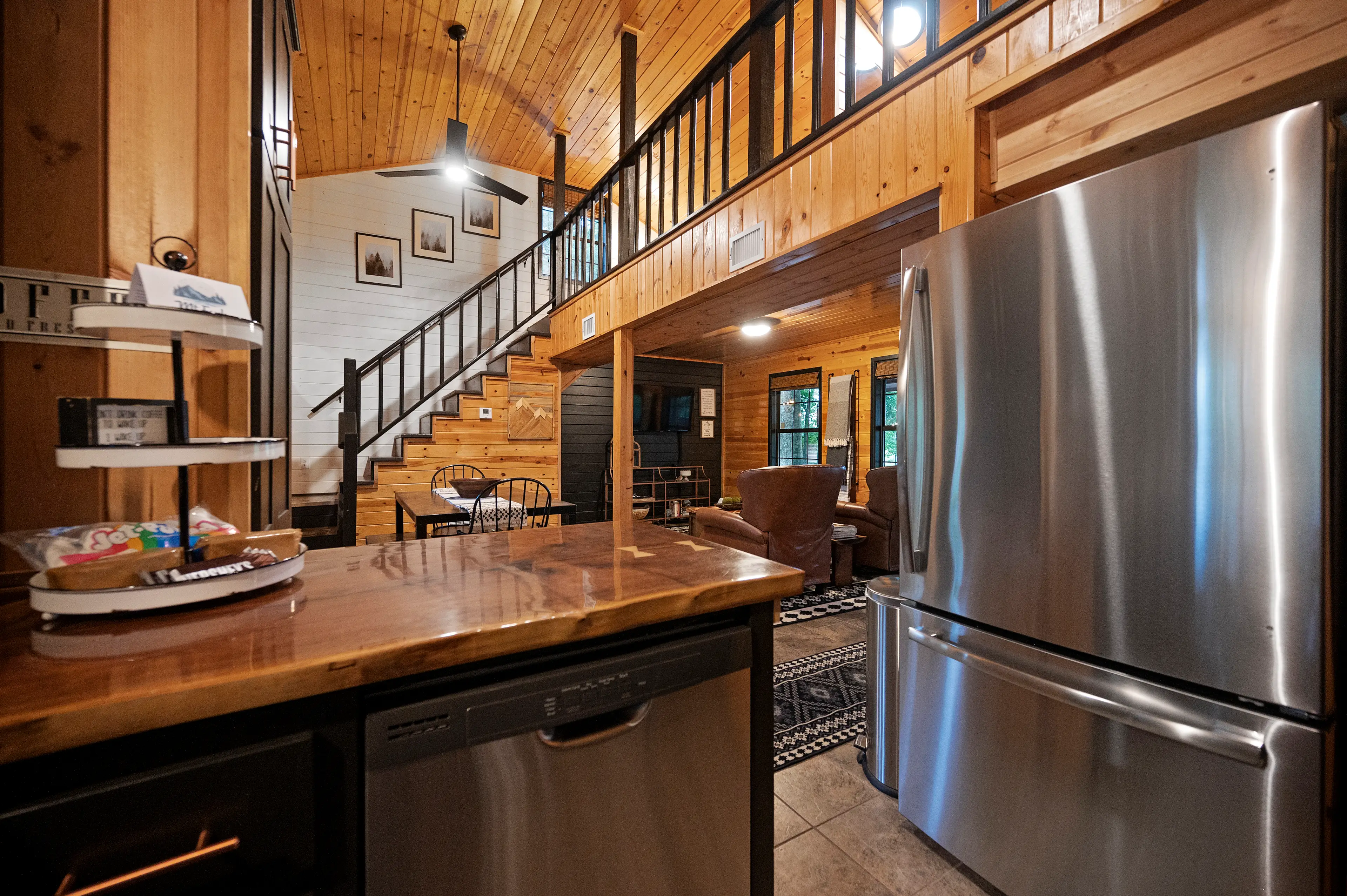 View from the kitchen leading to the upstairs sleeping loft.