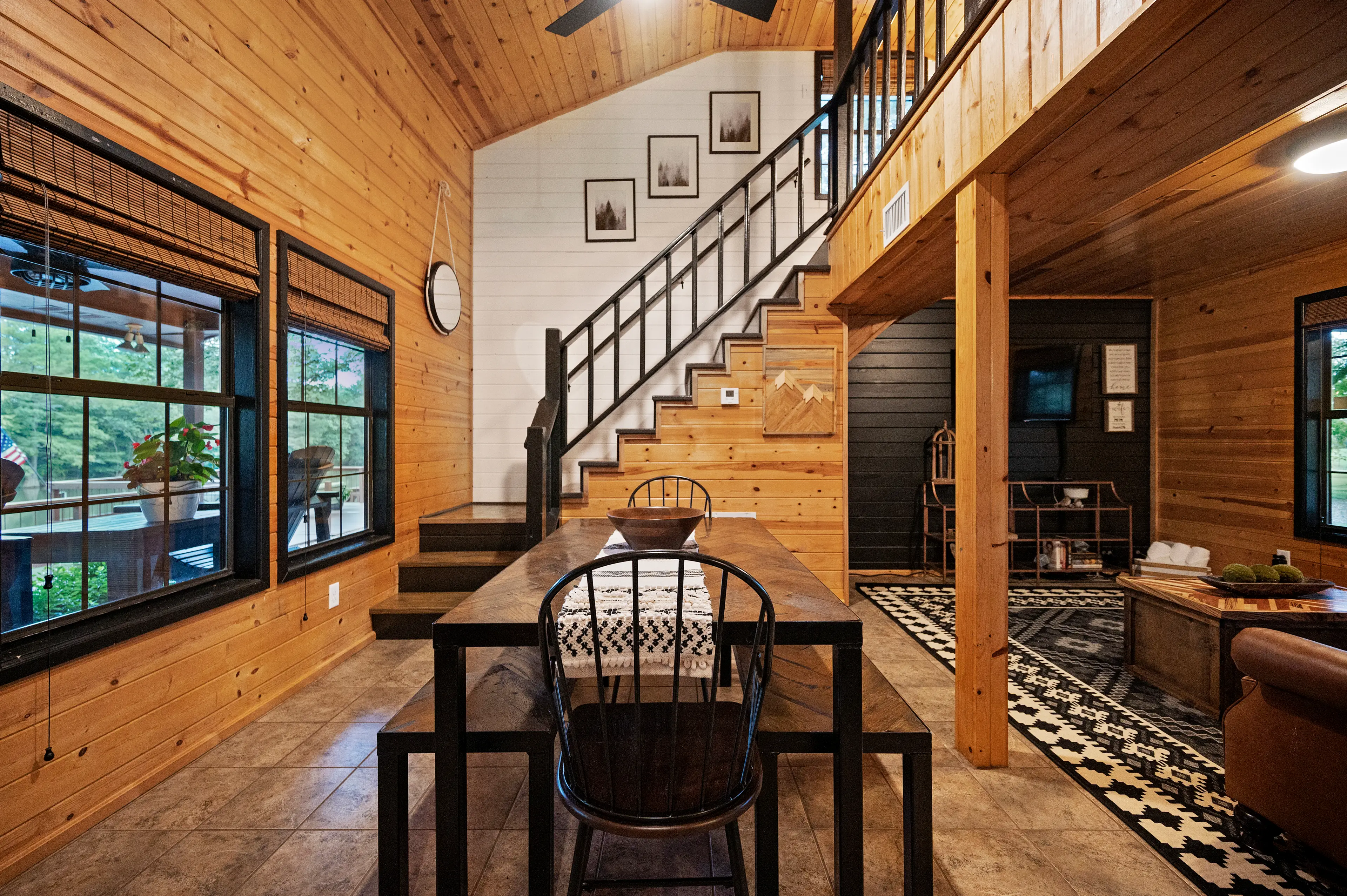 Plenty of seating around the dining table! And the windows overlook the river!