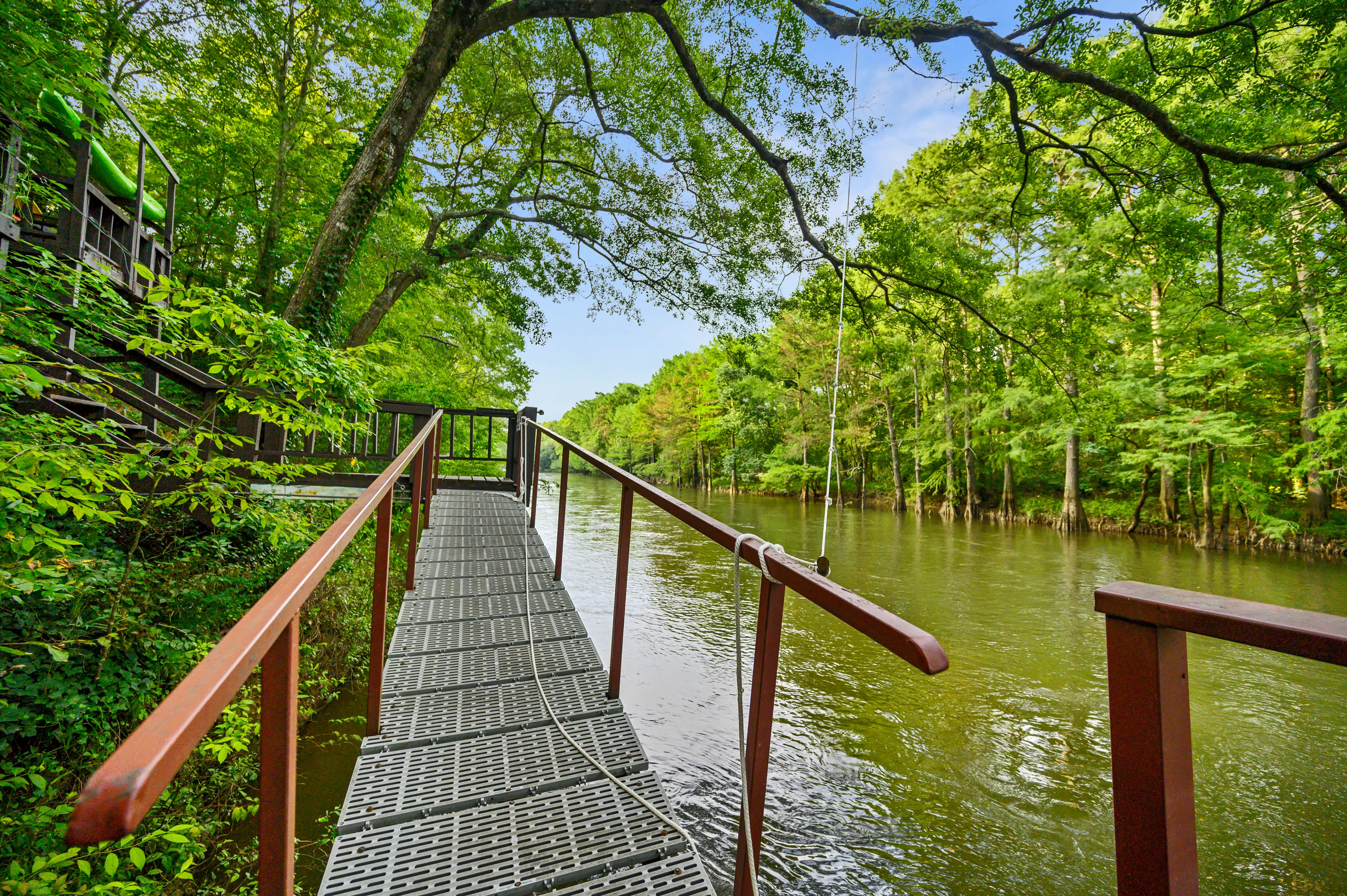 The floating river dock so you can fish right from the cabin!