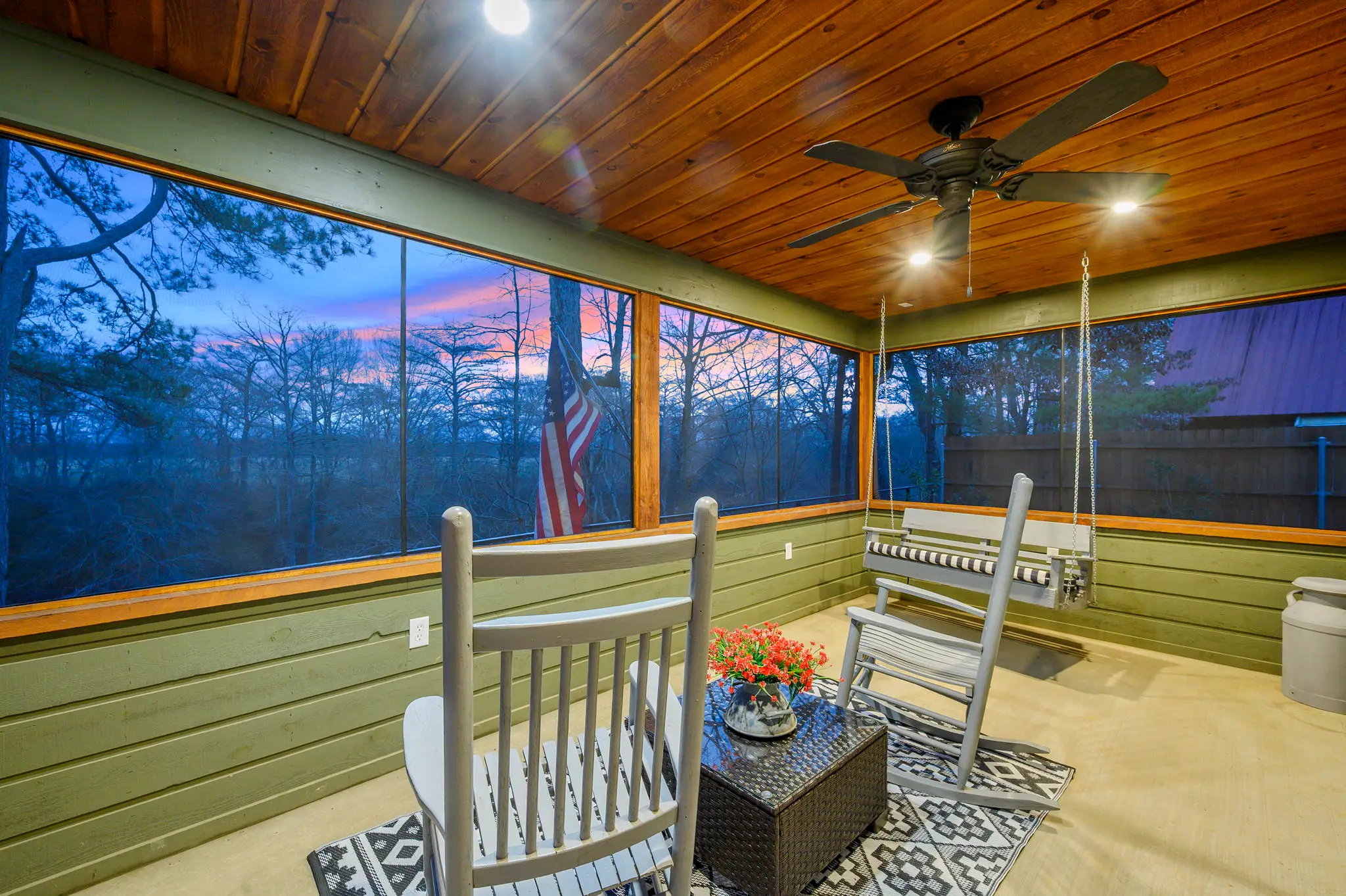 The screened in porch is our favorite part of the cabin!