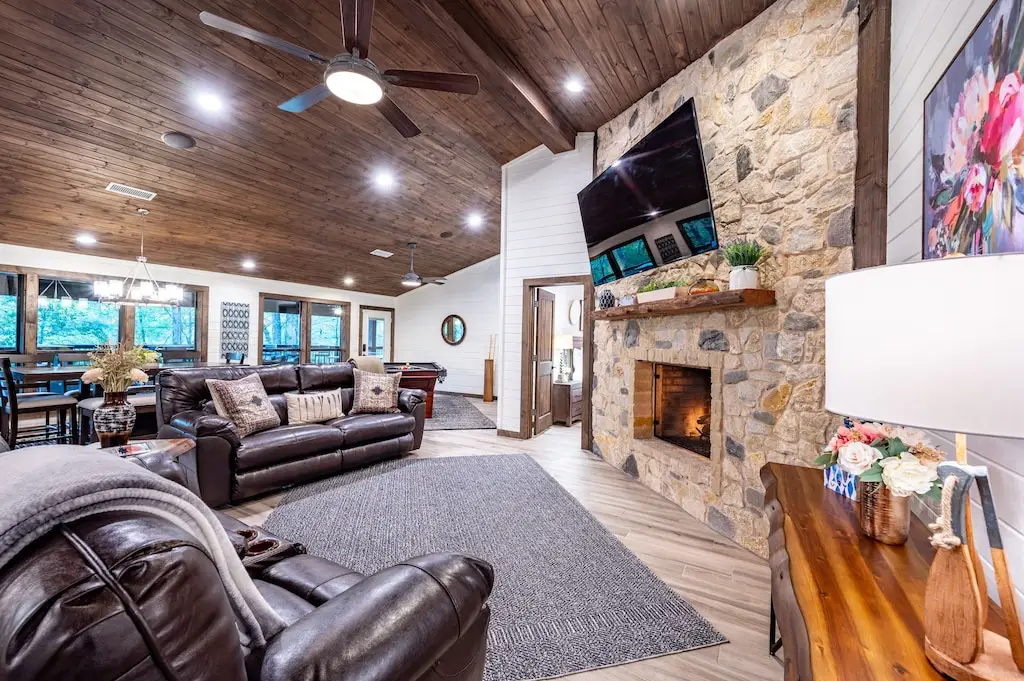 Snuggle up around the fireplace.