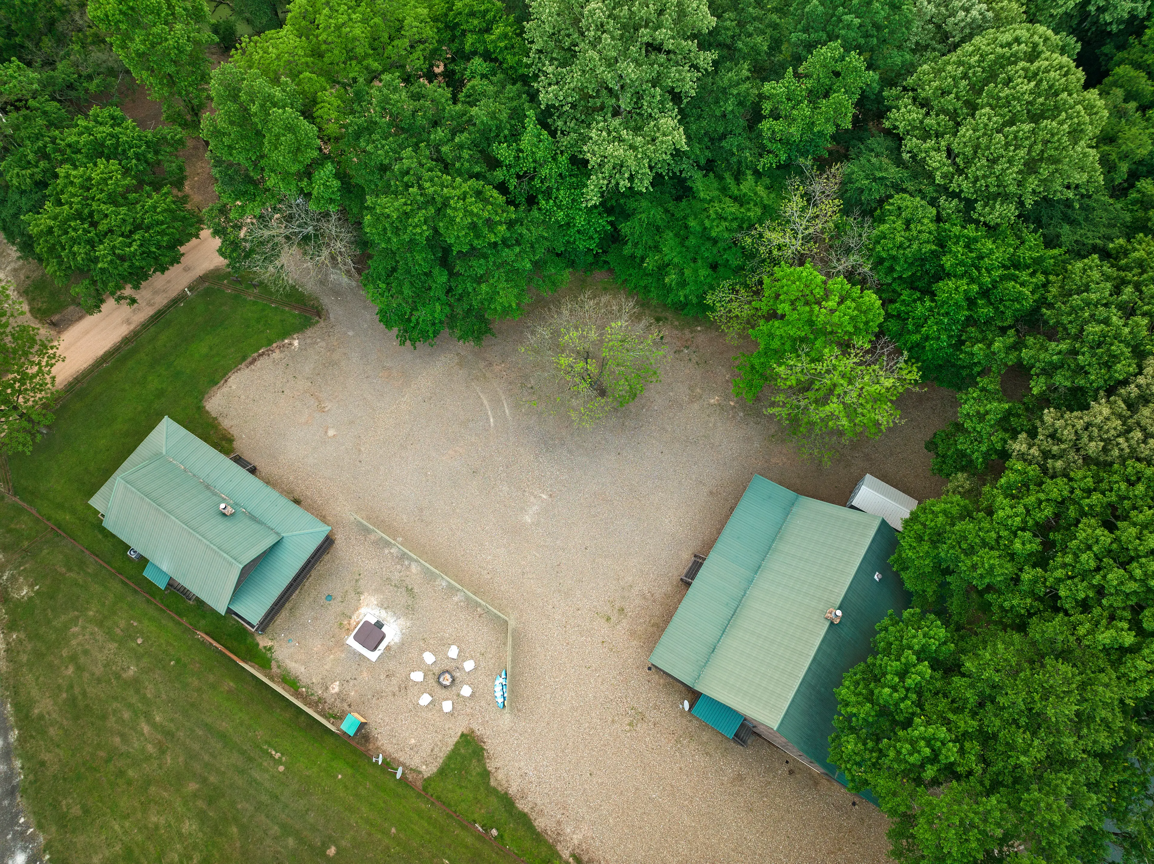 This larger cabin is Riverhawk, the other cabin that sits on the property.