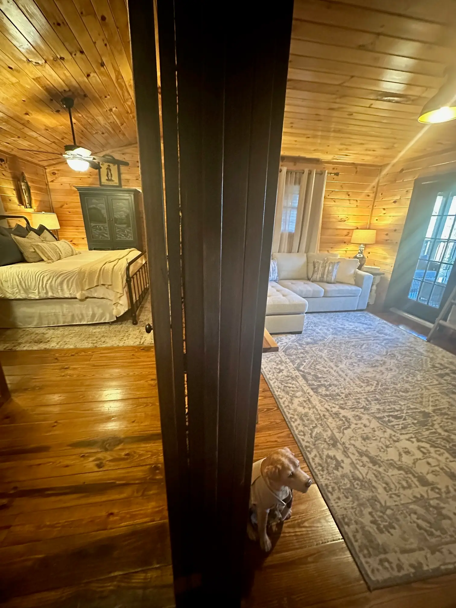 Shows the division between the bedroom and living area