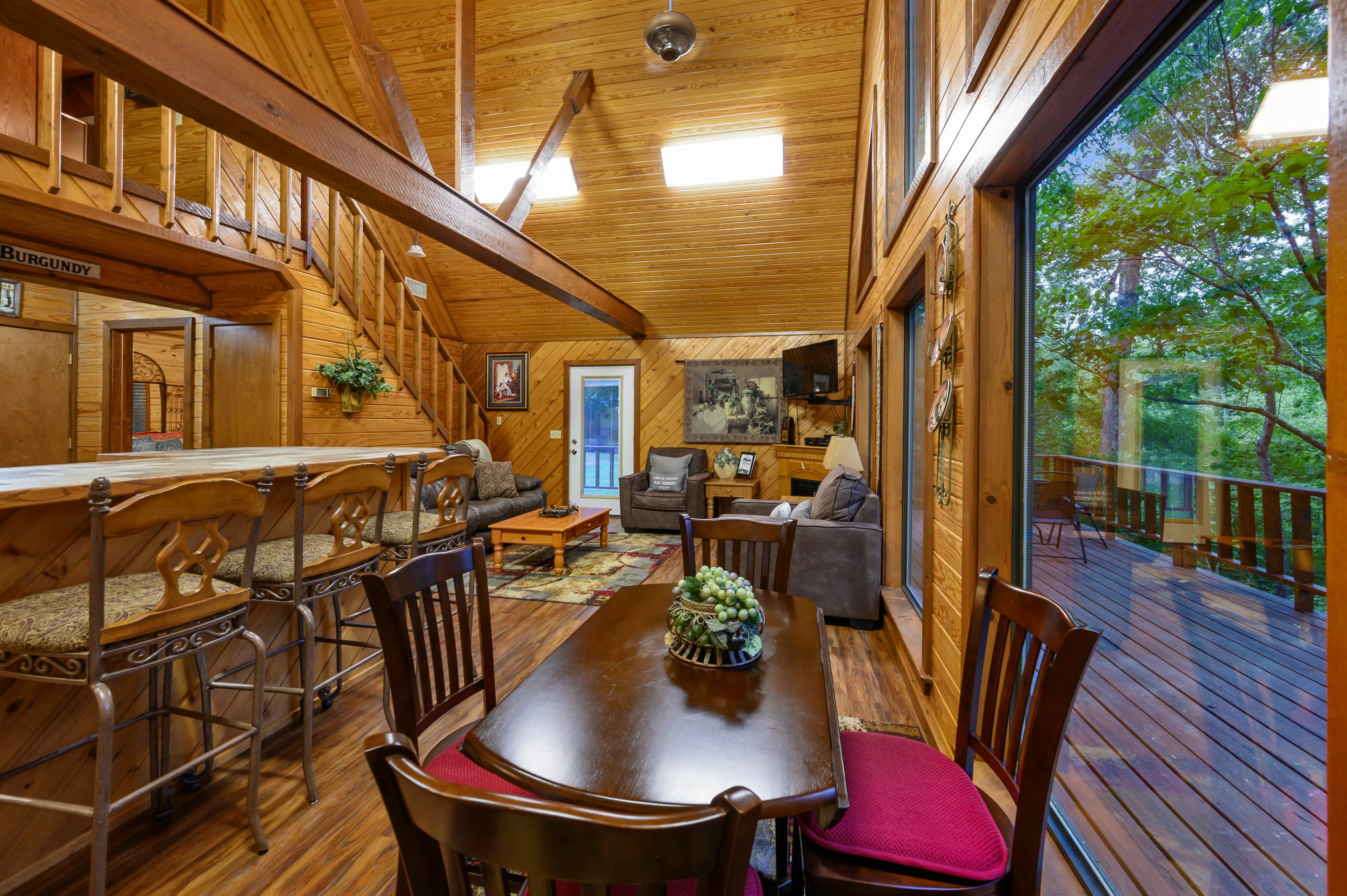 Huge windows provide views of the trees and river!