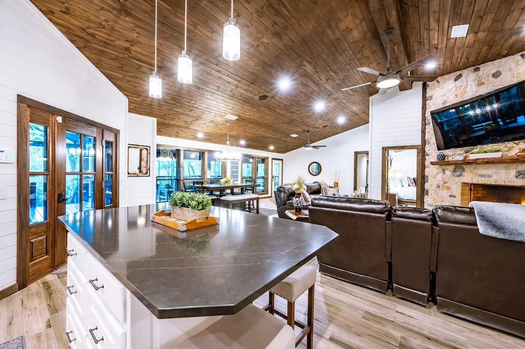 Kitchen island with seating for quick meals and snacks.