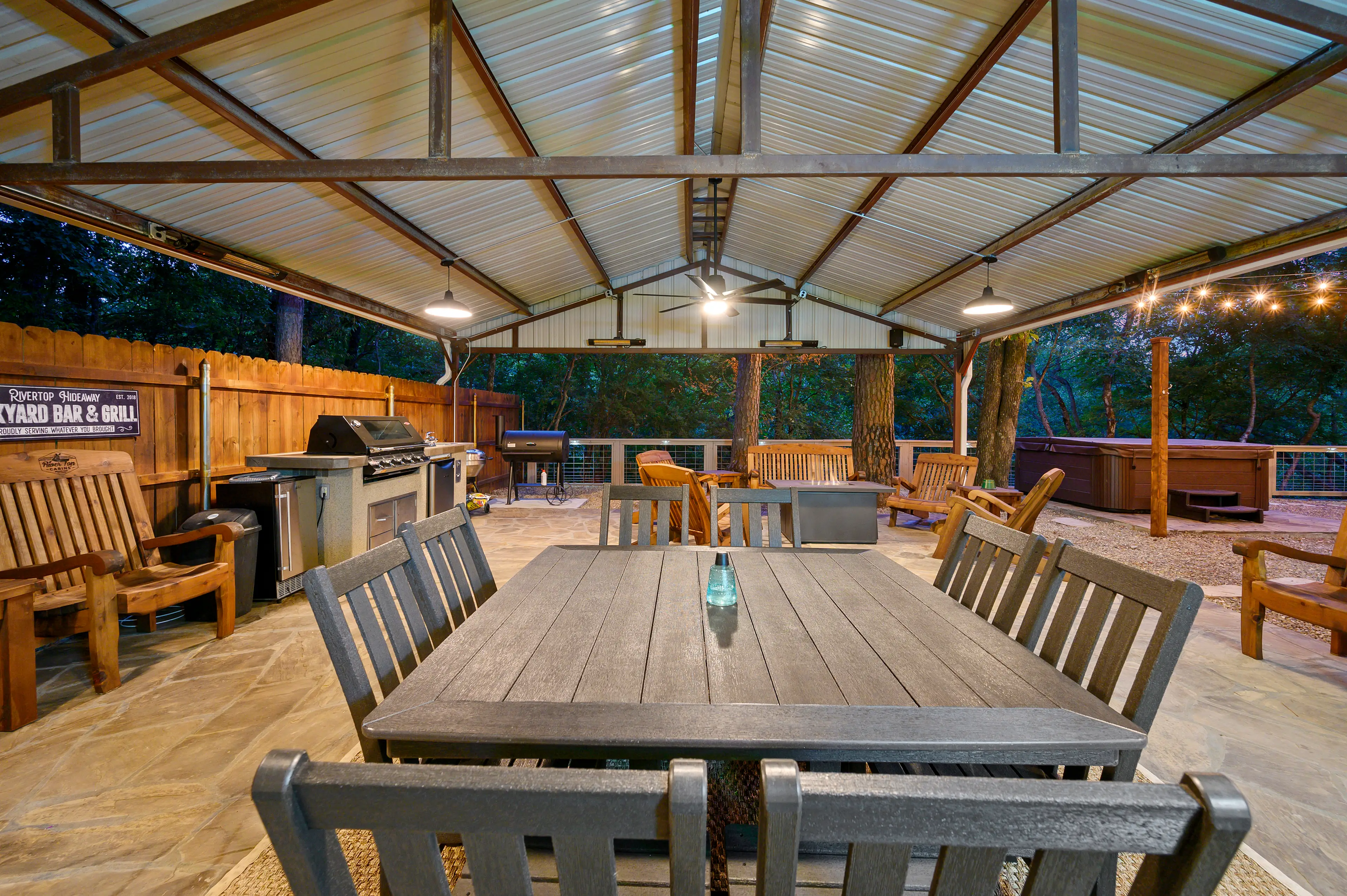 Prep your favorite meals and enjoy outside while looking over the Mountain Fork River.