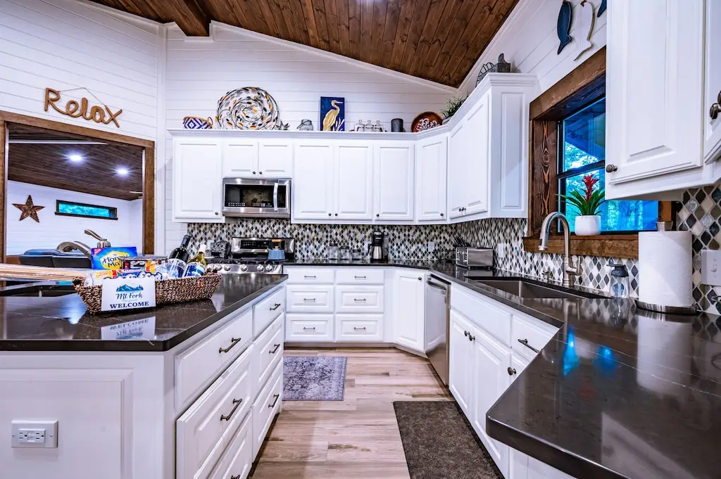 Fully stocked, top of the line open concept kitchen.