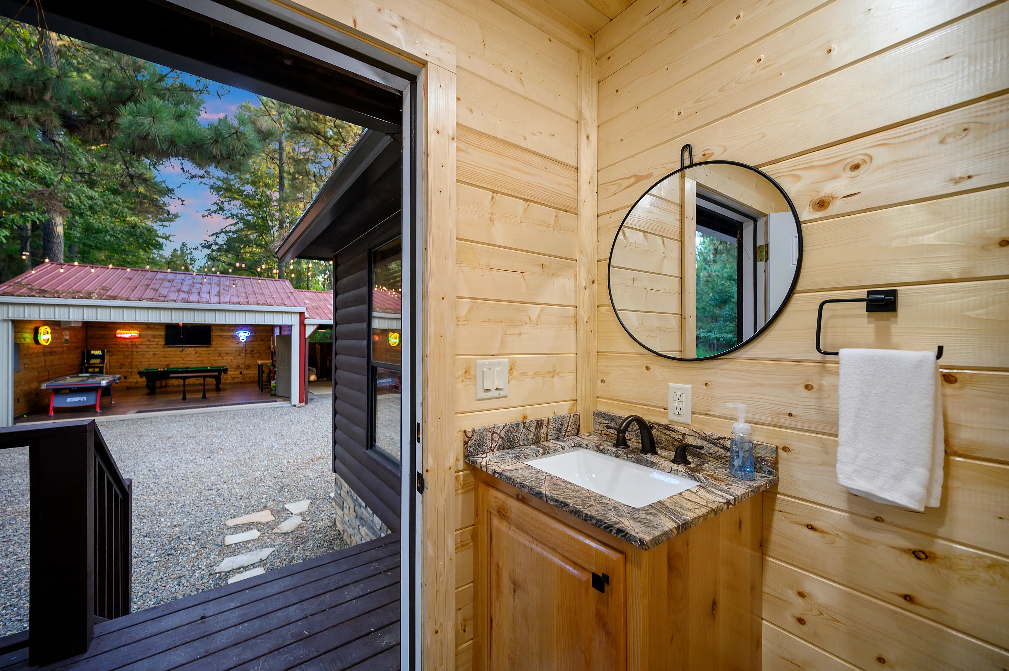 We added an outside half bath for convenience from the game room and outdoor living area.
