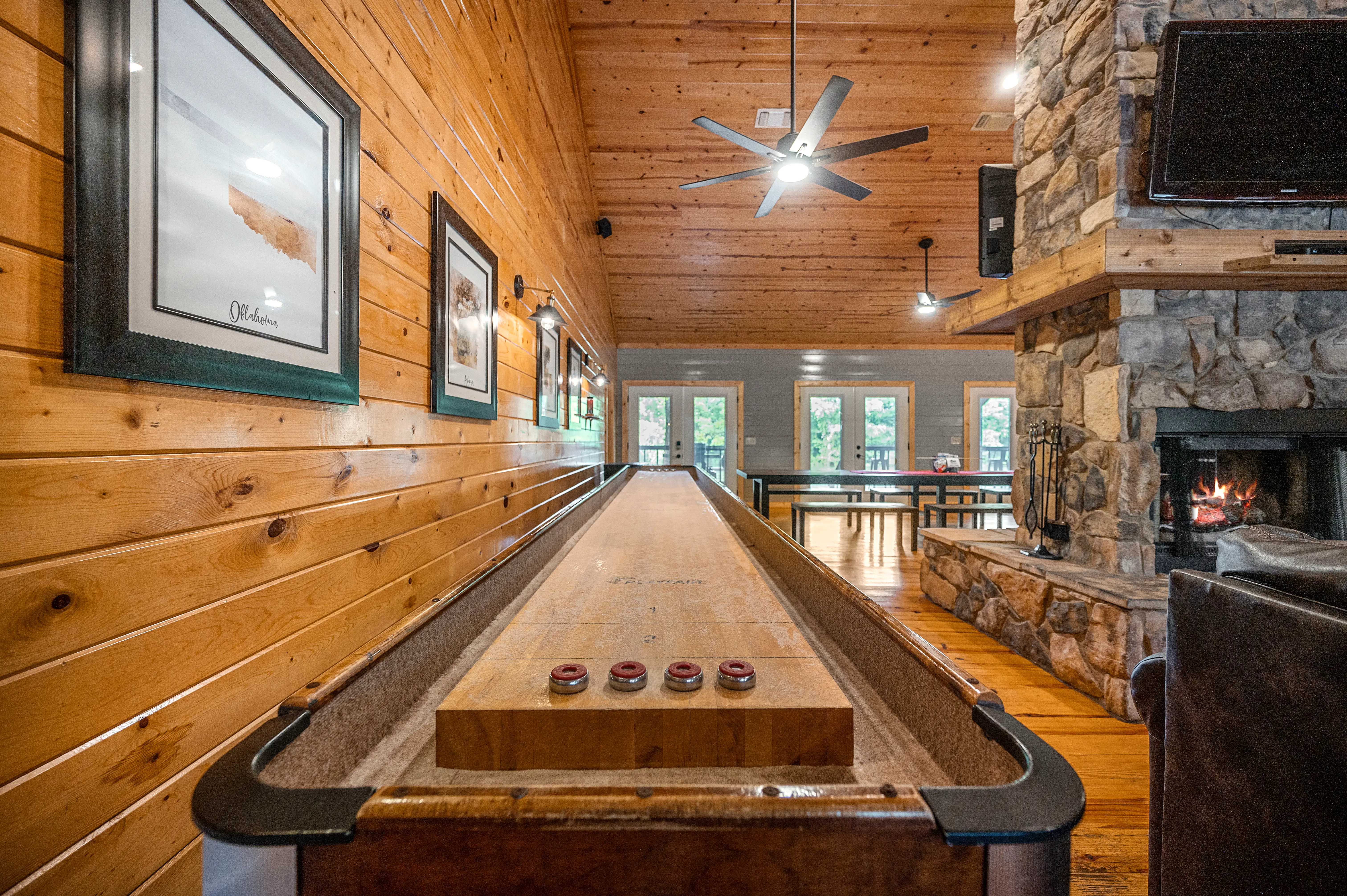 Shuffleboard in the living and dining area.