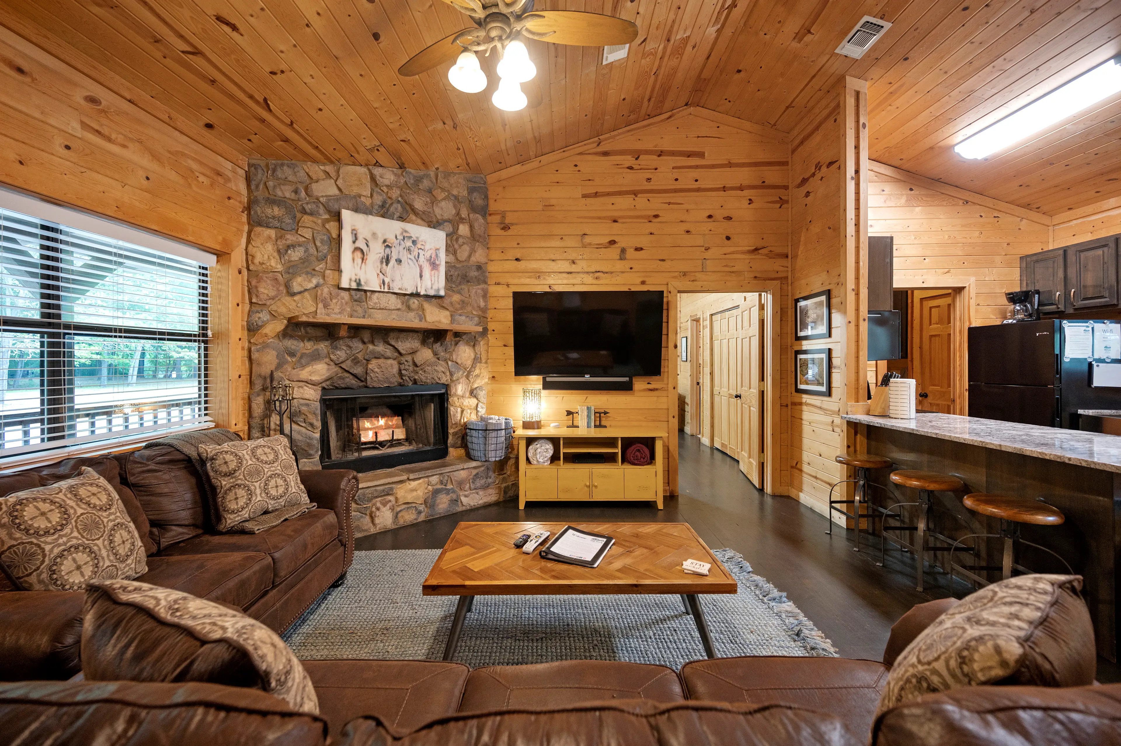 Real wood burning fireplace!