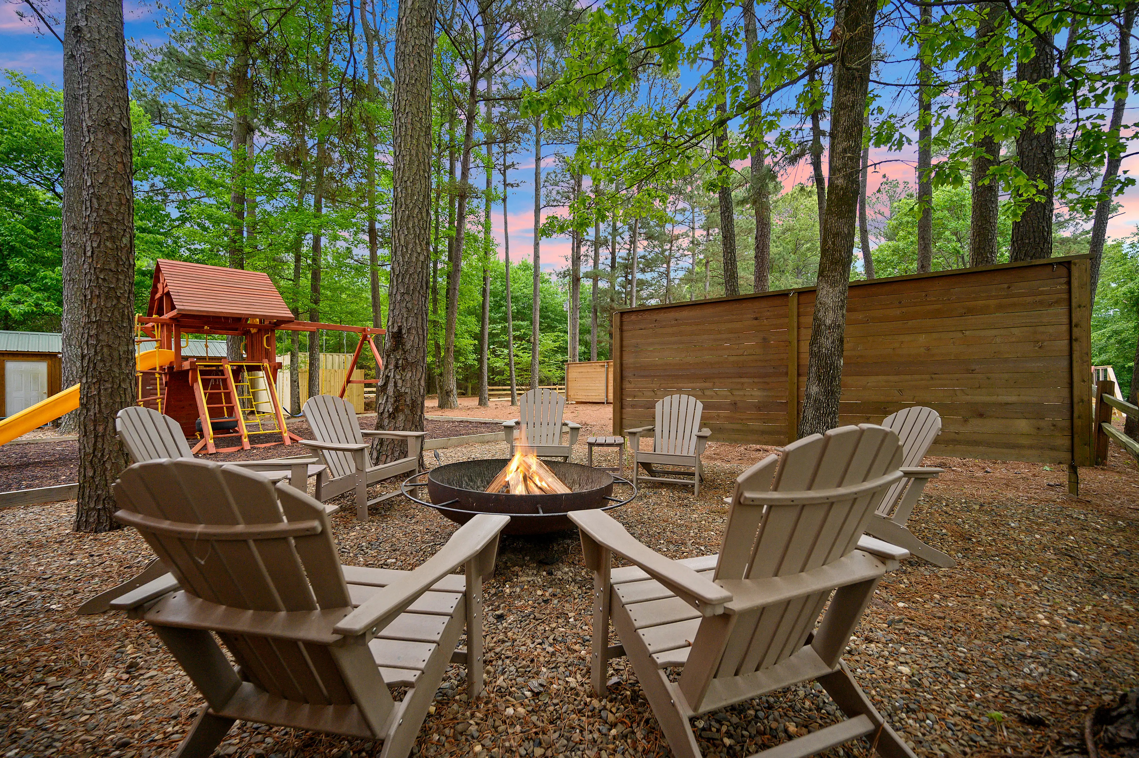 Enjoy the fire pit while the kids play!