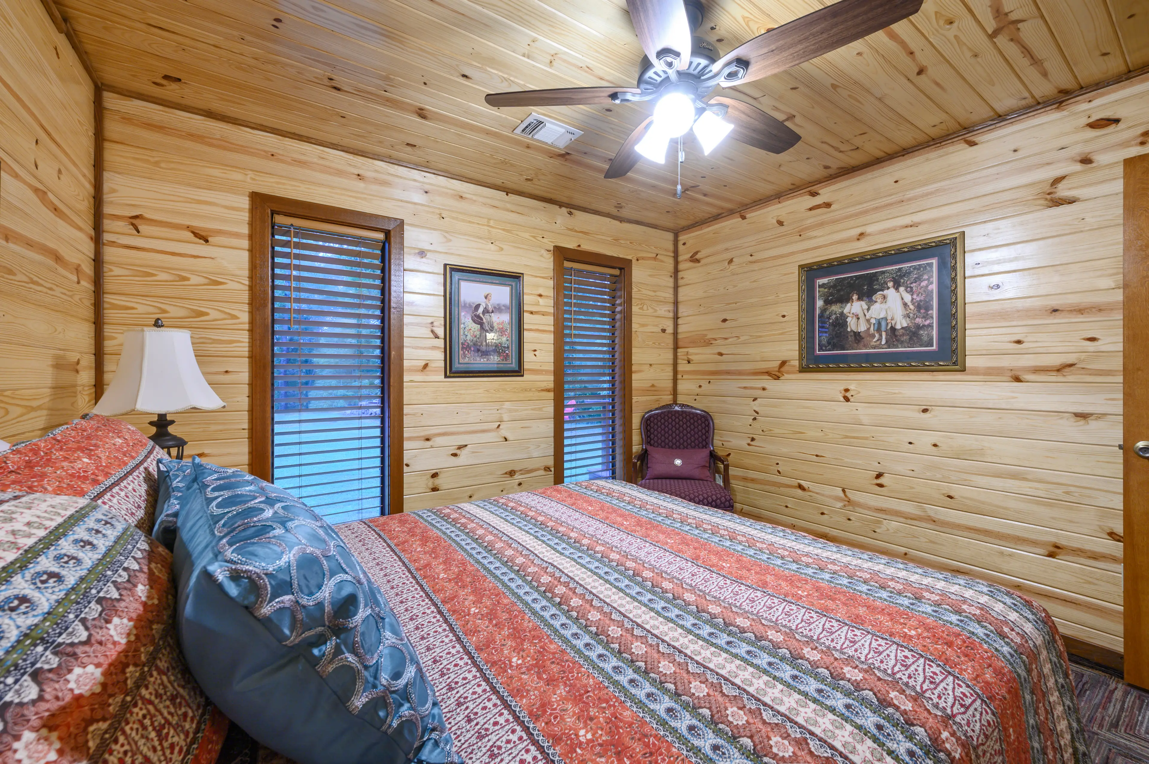 The queen downstairs bedroom with tons of closet space.