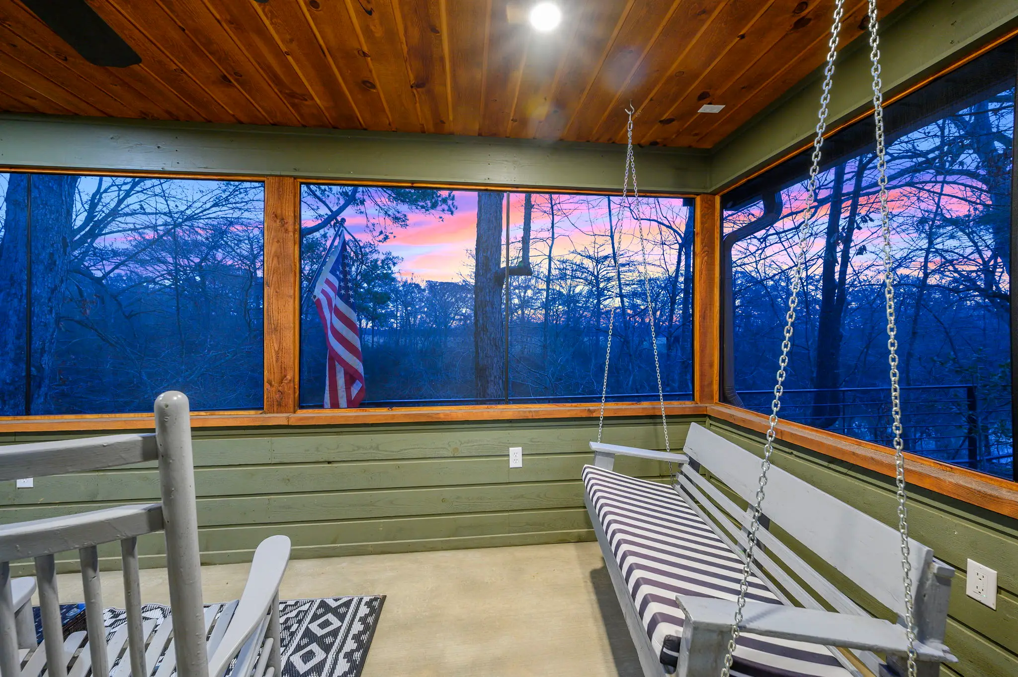 The porch's rocking chairs and porch swing.