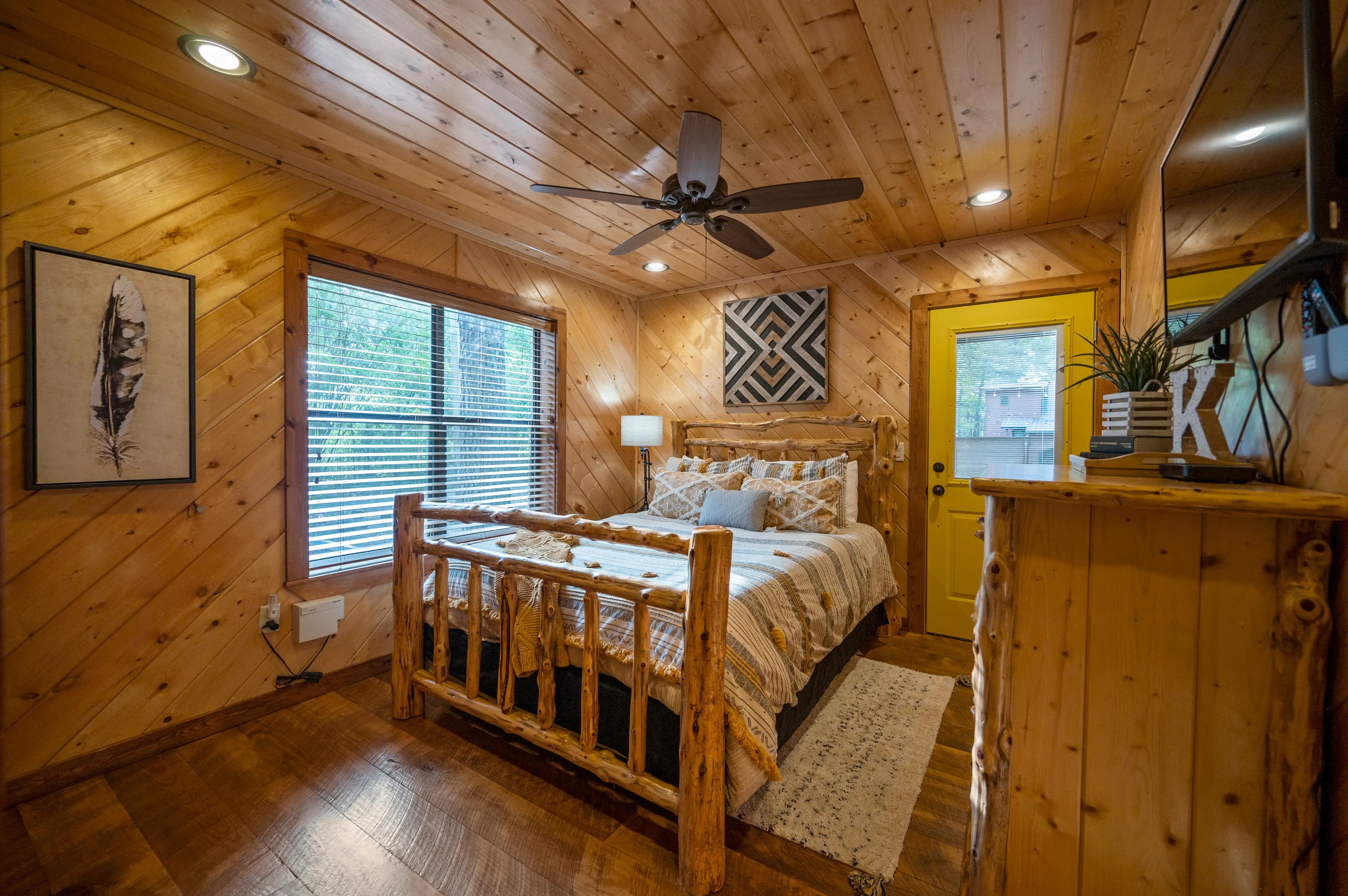 Bedroom two is a queen with its own exterior door leading to the side yard.