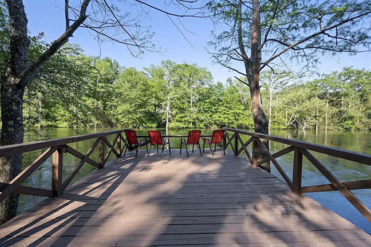 The river deck overlooking Mountain Fork River!