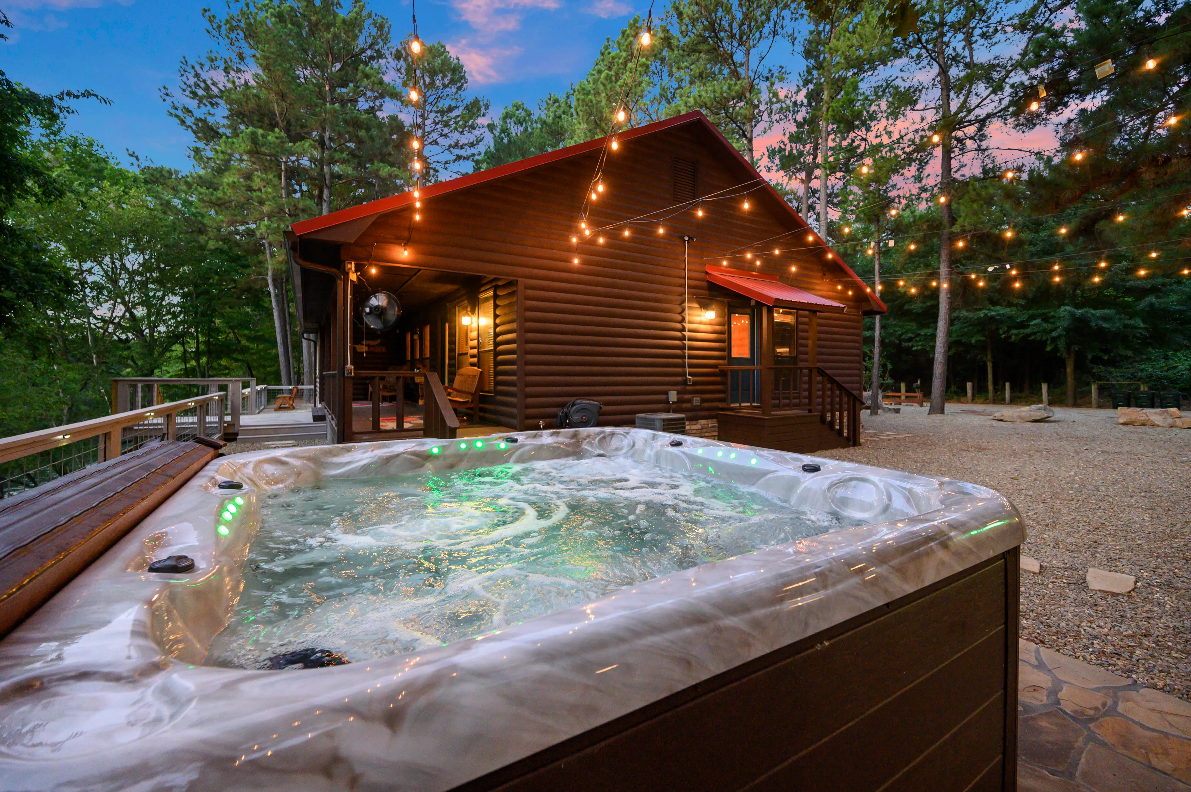 The hot tub is so relaxing under the string lights!