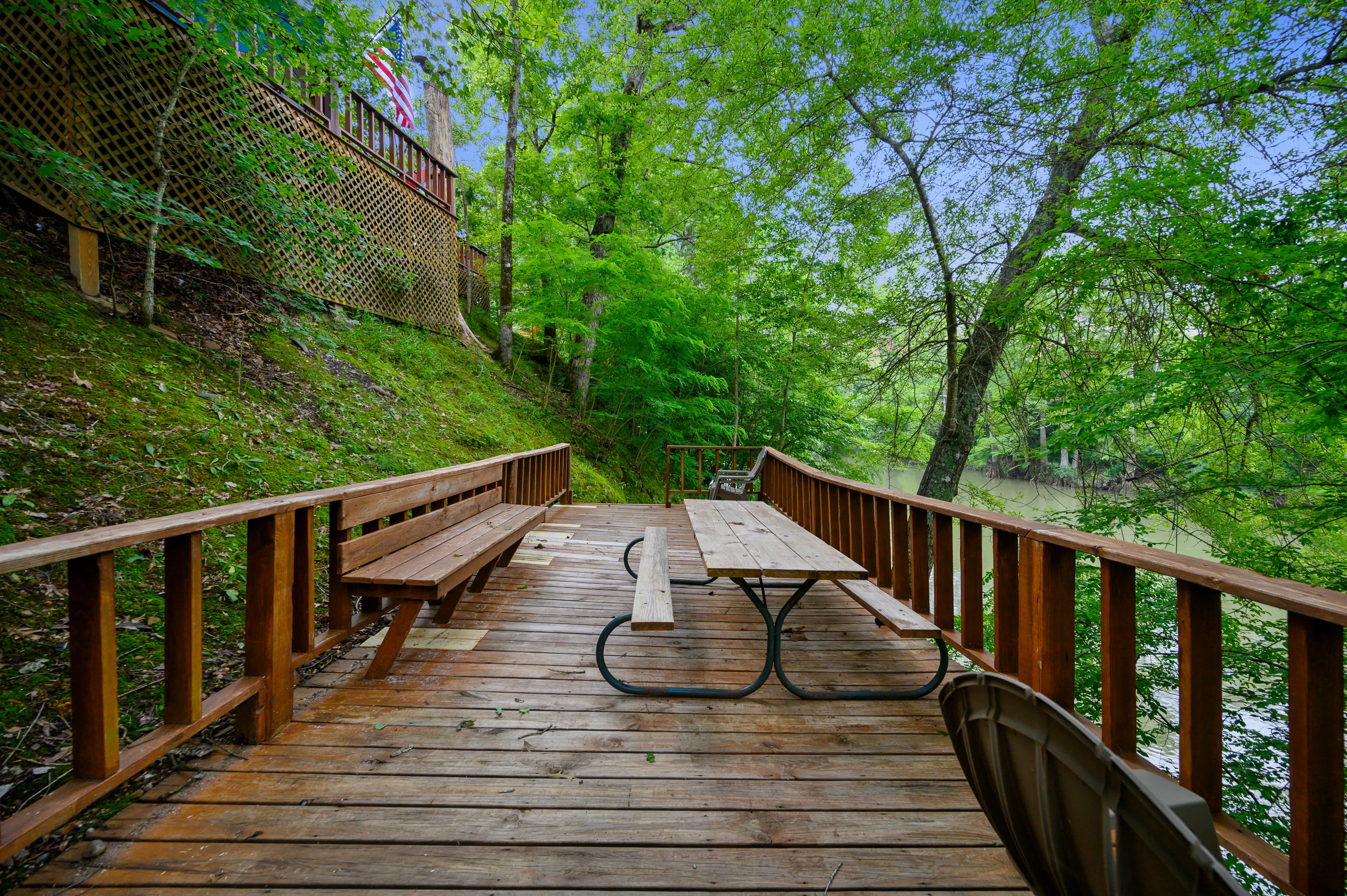 Enjoy picnics or just relax on the river deck!