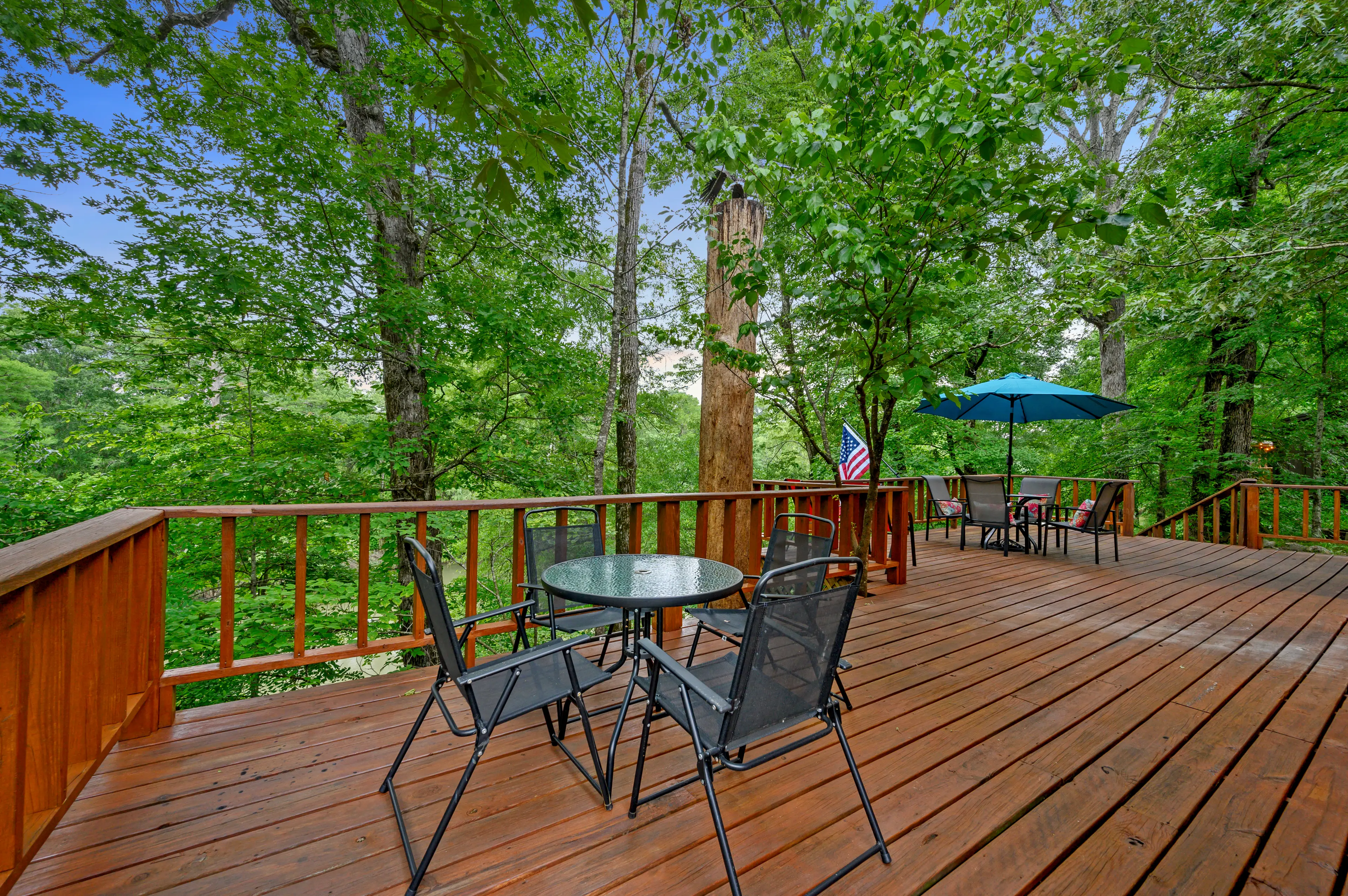 Plenty of seating is provided on the deck.