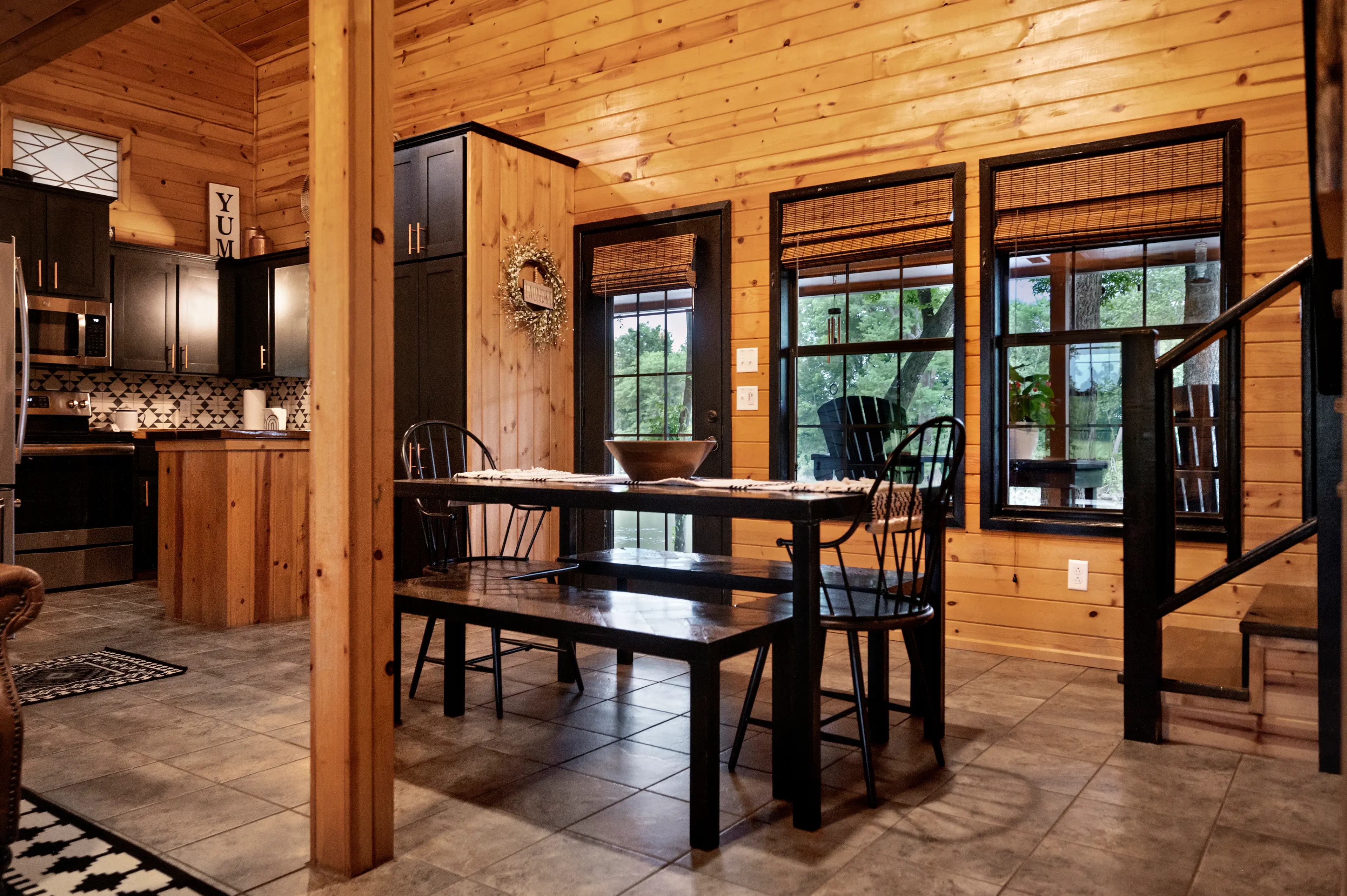 The kitchen opens into the dining area.