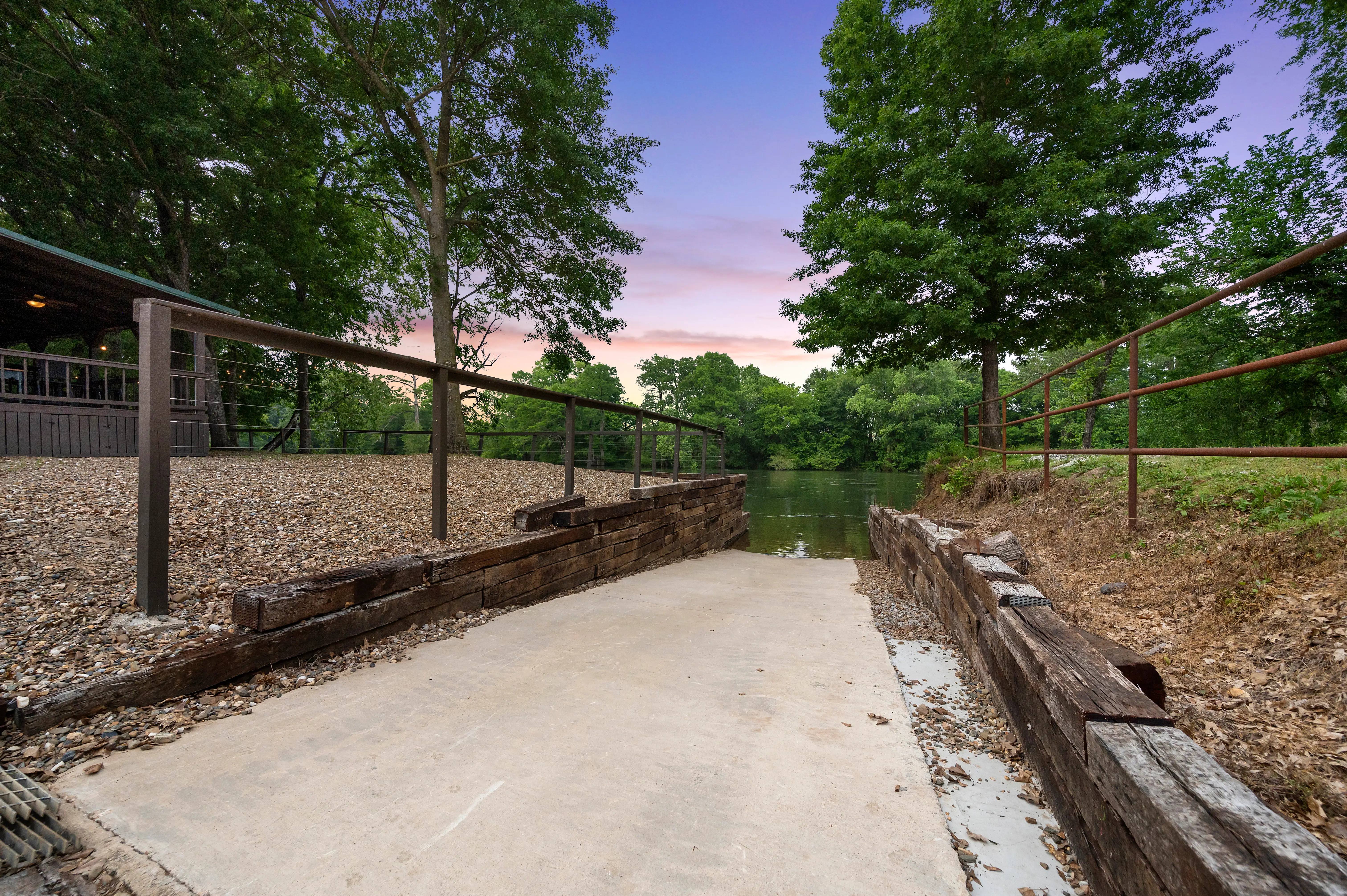 The river access via the concrete boat ramp.