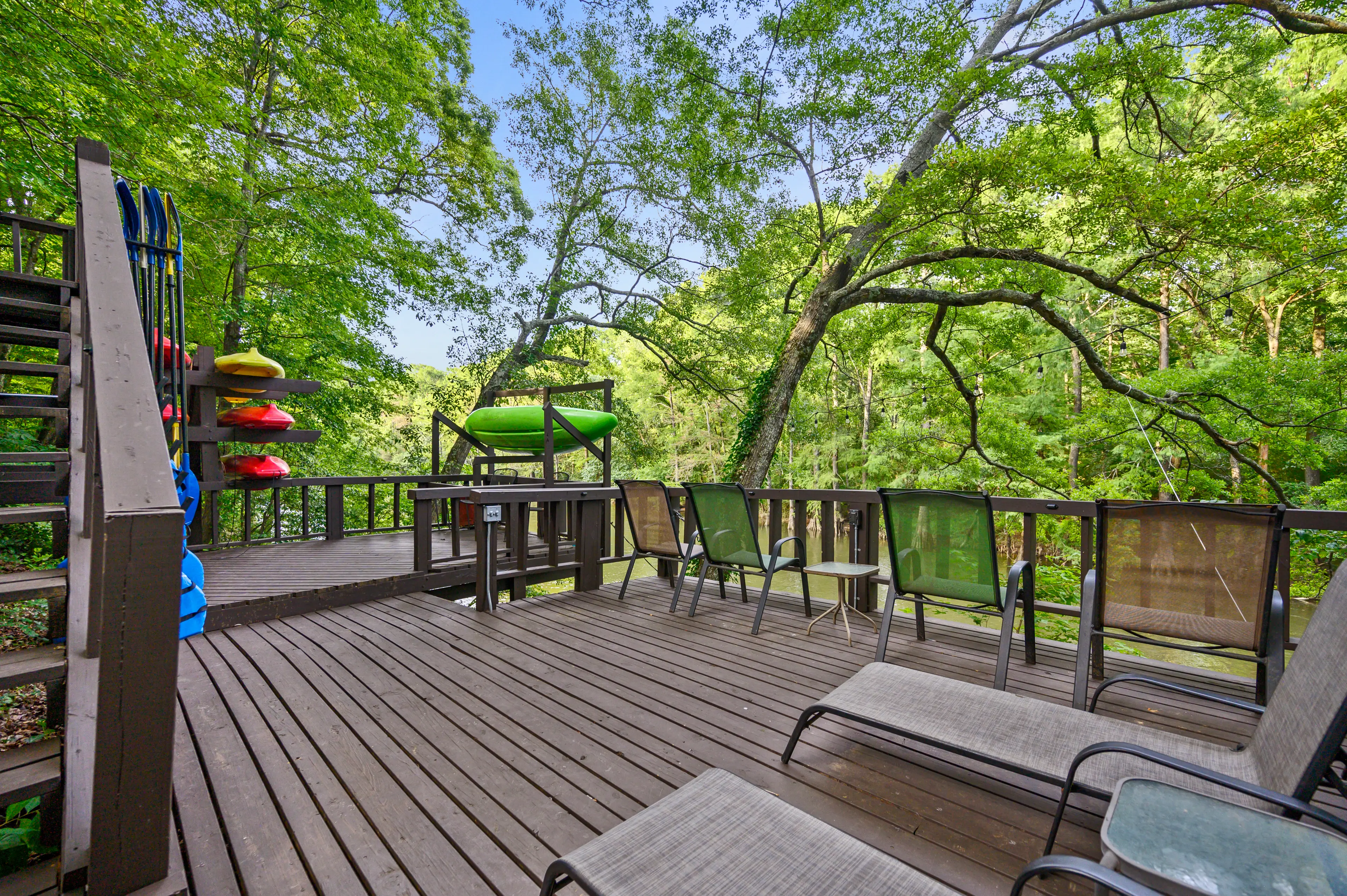 Bring your drink cooler and relax on the river deck!